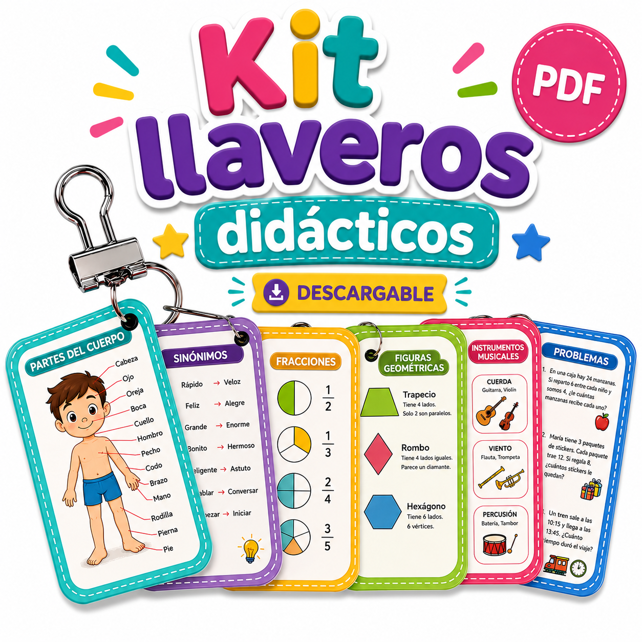 Kit Llaveros Didácticos : Fichas para aprender todos los días